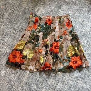 Burberry London Floral Skater Skirt in Orange and Yellow floral pattern. Size 8
